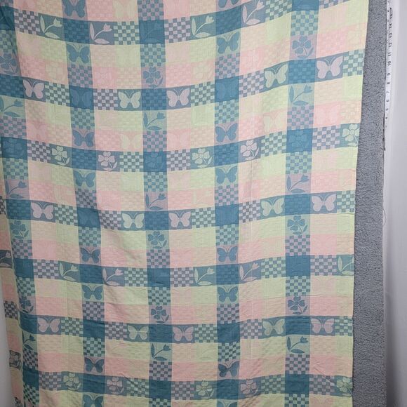 Nantucket Tablecloth Size 70x52 Oblong Spring Pastels Butterfly Patchwork Plaid - Picture 7 of 13
